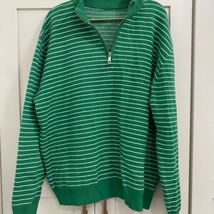 Sugar Green and White Striped Zip-Up Sweater